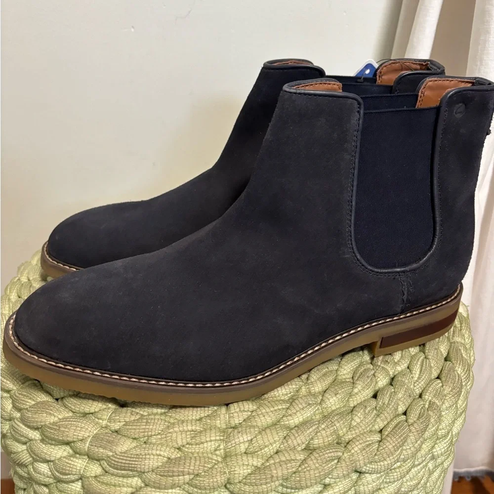 NEW Clarks Jaxen Extreme Comfort Easy Chelsea Boot Navy Blue Suede 11.5 WIDE